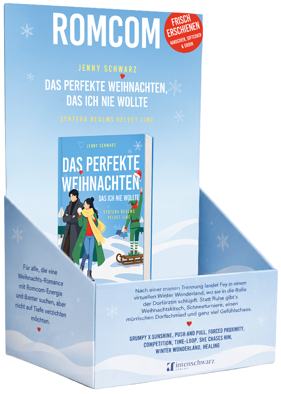 Aufsteller aus Karton mit Verlagslogo und Buchcover für den Büchertisch